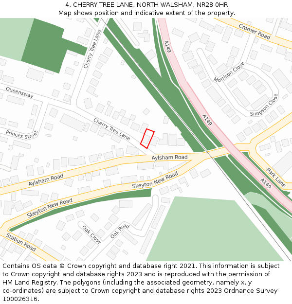 4, CHERRY TREE LANE, NORTH WALSHAM, NR28 0HR: Location map and indicative extent of plot