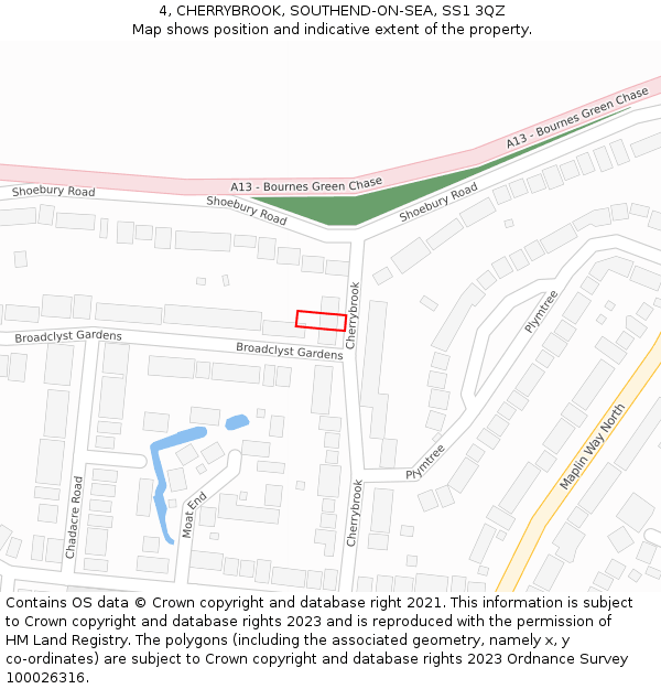 4, CHERRYBROOK, SOUTHEND-ON-SEA, SS1 3QZ: Location map and indicative extent of plot