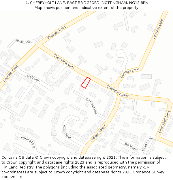 4, CHERRYHOLT LANE, EAST BRIDGFORD, NOTTINGHAM, NG13 8PN: Location map and indicative extent of plot