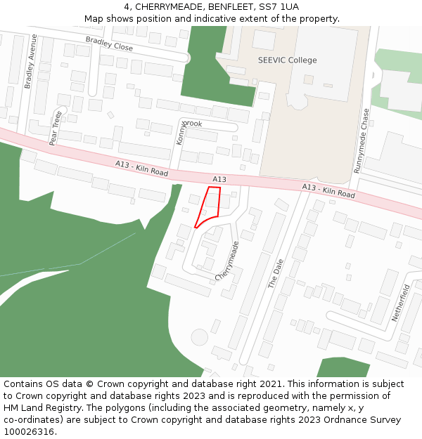 4, CHERRYMEADE, BENFLEET, SS7 1UA: Location map and indicative extent of plot