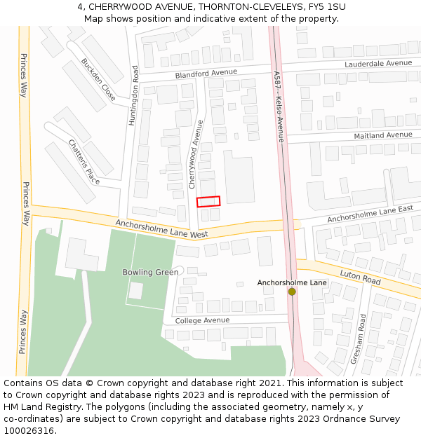 4, CHERRYWOOD AVENUE, THORNTON-CLEVELEYS, FY5 1SU: Location map and indicative extent of plot