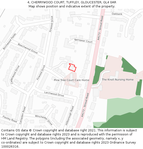4, CHERRYWOOD COURT, TUFFLEY, GLOUCESTER, GL4 0AR: Location map and indicative extent of plot
