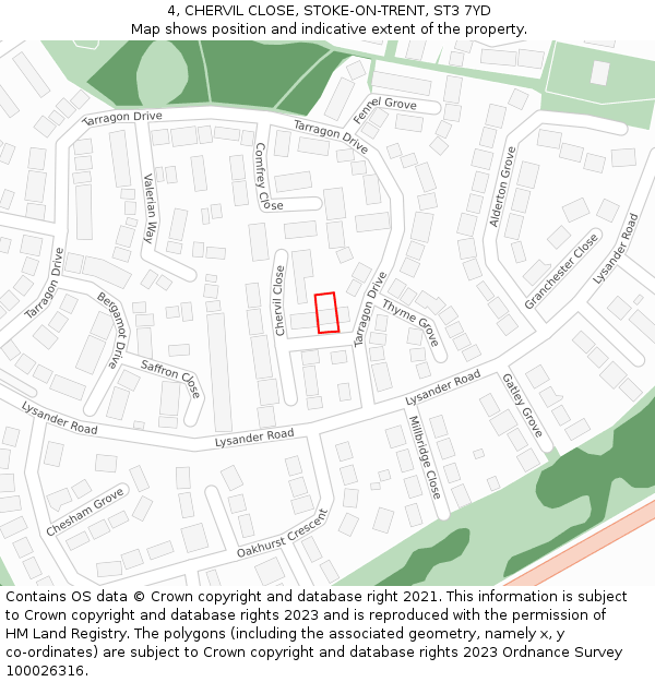 4, CHERVIL CLOSE, STOKE-ON-TRENT, ST3 7YD: Location map and indicative extent of plot