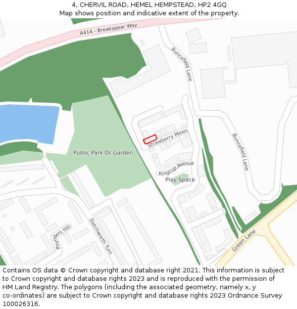 4, CHERVIL ROAD, HEMEL HEMPSTEAD, HP2 4GQ: Location map and indicative extent of plot