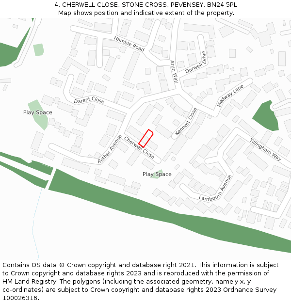 4, CHERWELL CLOSE, STONE CROSS, PEVENSEY, BN24 5PL: Location map and indicative extent of plot