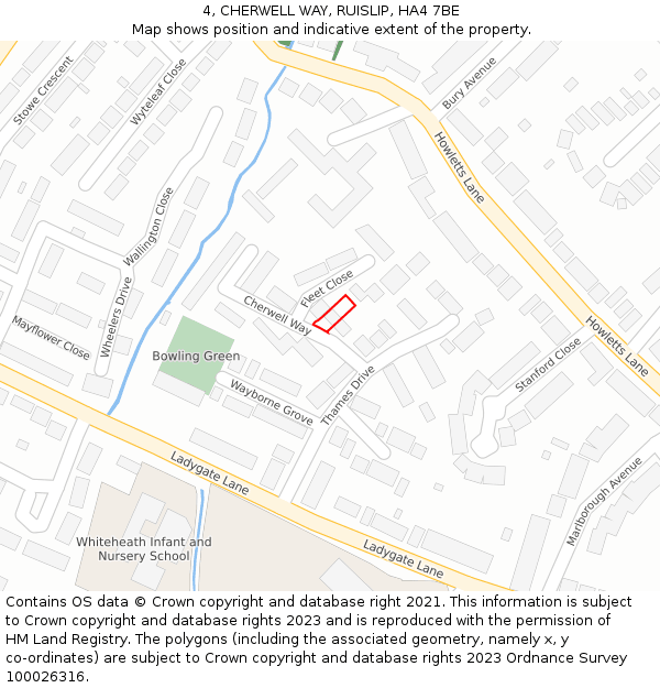 4, CHERWELL WAY, RUISLIP, HA4 7BE: Location map and indicative extent of plot