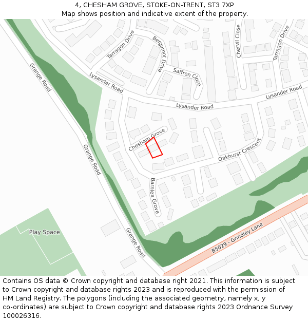 4, CHESHAM GROVE, STOKE-ON-TRENT, ST3 7XP: Location map and indicative extent of plot