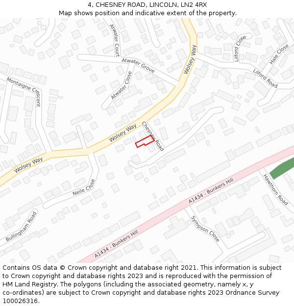 4, CHESNEY ROAD, LINCOLN, LN2 4RX: Location map and indicative extent of plot