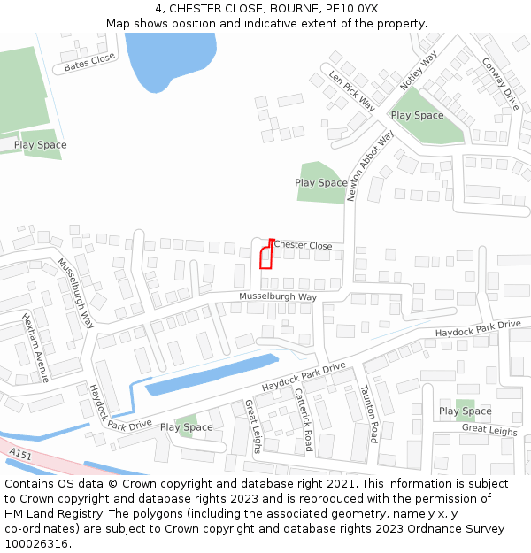 4, CHESTER CLOSE, BOURNE, PE10 0YX: Location map and indicative extent of plot