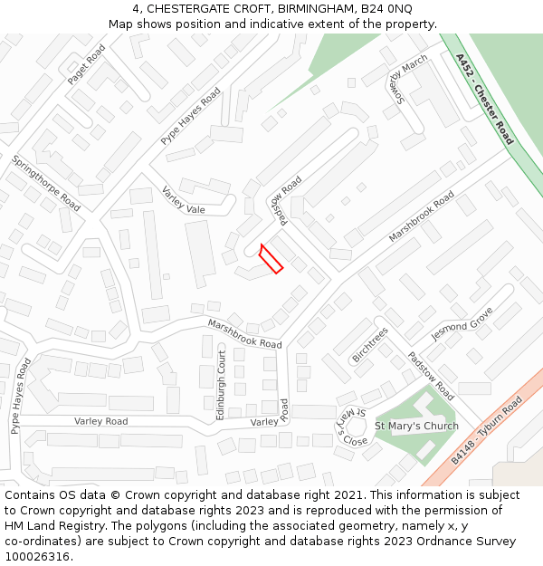 4, CHESTERGATE CROFT, BIRMINGHAM, B24 0NQ: Location map and indicative extent of plot