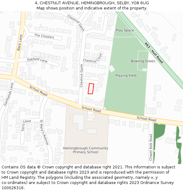 4, CHESTNUT AVENUE, HEMINGBROUGH, SELBY, YO8 6UG: Location map and indicative extent of plot