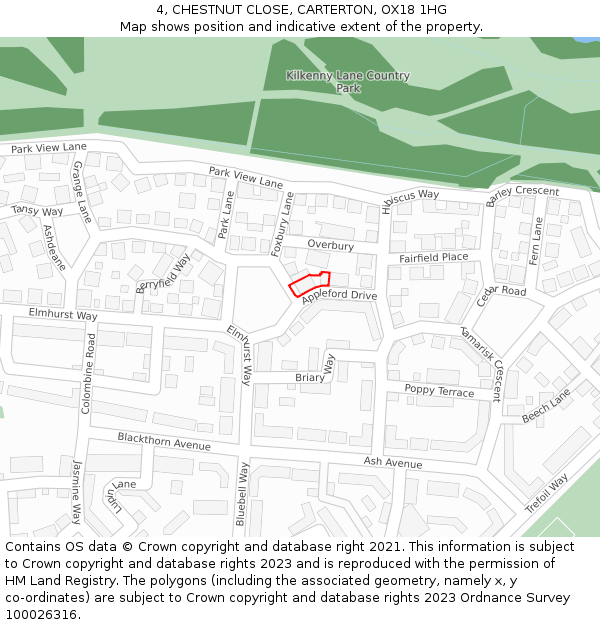4, CHESTNUT CLOSE, CARTERTON, OX18 1HG: Location map and indicative extent of plot