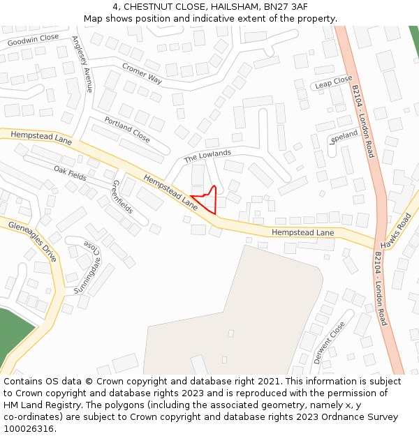 4, CHESTNUT CLOSE, HAILSHAM, BN27 3AF: Location map and indicative extent of plot