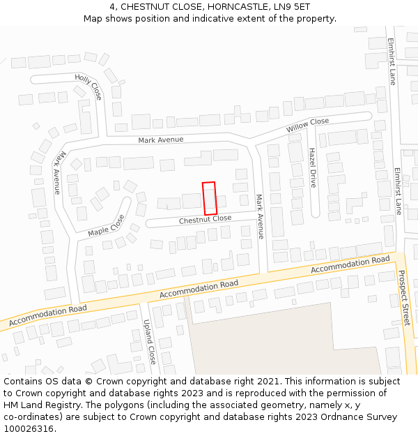 4, CHESTNUT CLOSE, HORNCASTLE, LN9 5ET: Location map and indicative extent of plot