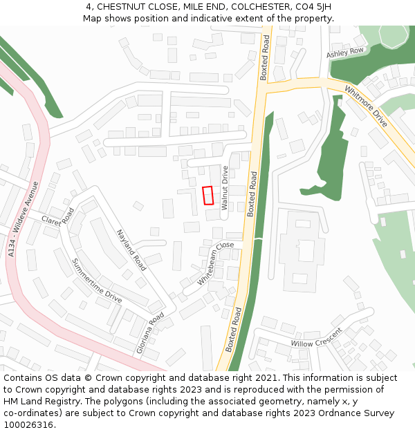 4, CHESTNUT CLOSE, MILE END, COLCHESTER, CO4 5JH: Location map and indicative extent of plot