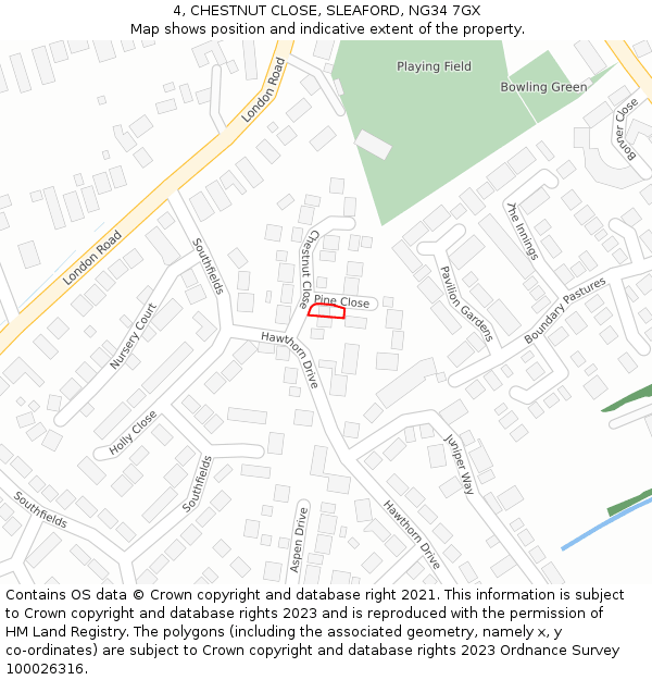 4, CHESTNUT CLOSE, SLEAFORD, NG34 7GX: Location map and indicative extent of plot