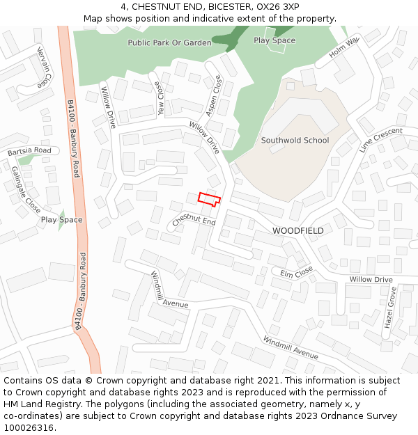 4, CHESTNUT END, BICESTER, OX26 3XP: Location map and indicative extent of plot