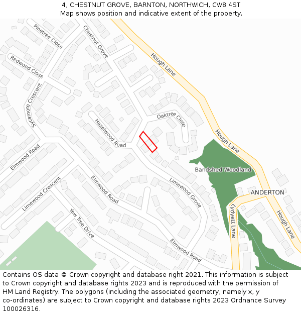 4, CHESTNUT GROVE, BARNTON, NORTHWICH, CW8 4ST: Location map and indicative extent of plot