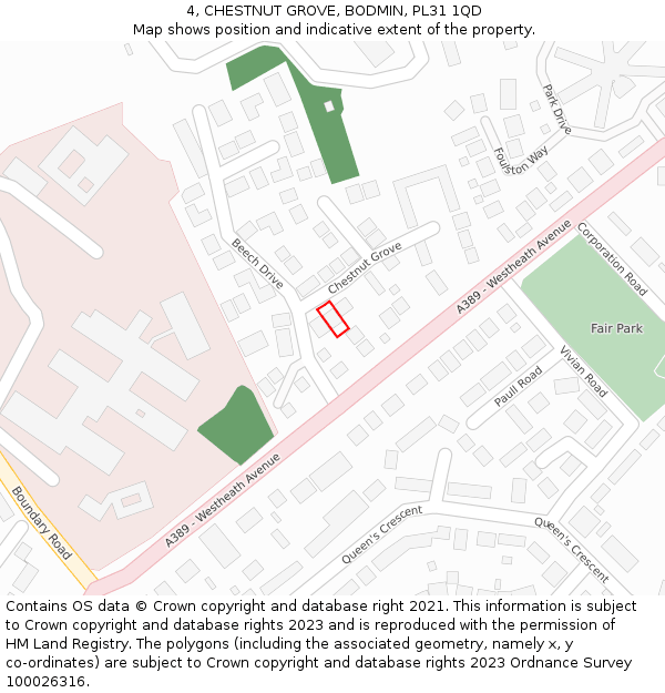 4, CHESTNUT GROVE, BODMIN, PL31 1QD: Location map and indicative extent of plot