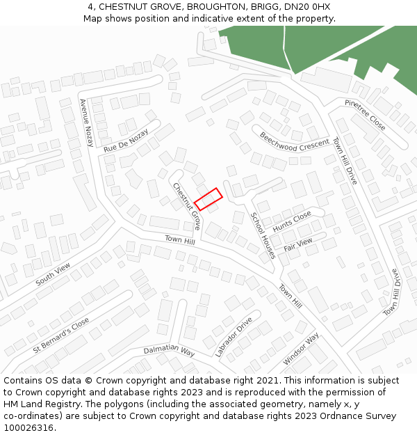 4, CHESTNUT GROVE, BROUGHTON, BRIGG, DN20 0HX: Location map and indicative extent of plot