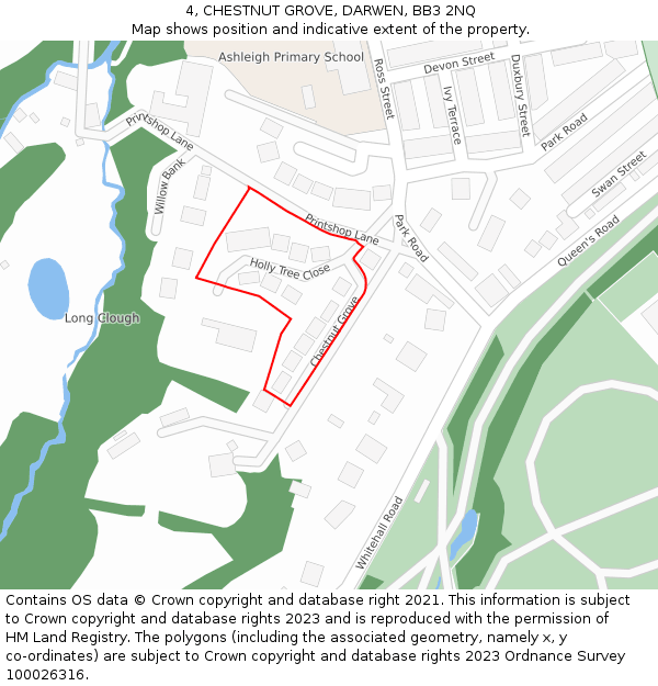 4, CHESTNUT GROVE, DARWEN, BB3 2NQ: Location map and indicative extent of plot