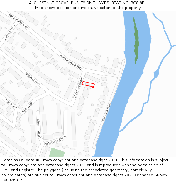 4, CHESTNUT GROVE, PURLEY ON THAMES, READING, RG8 8BU: Location map and indicative extent of plot