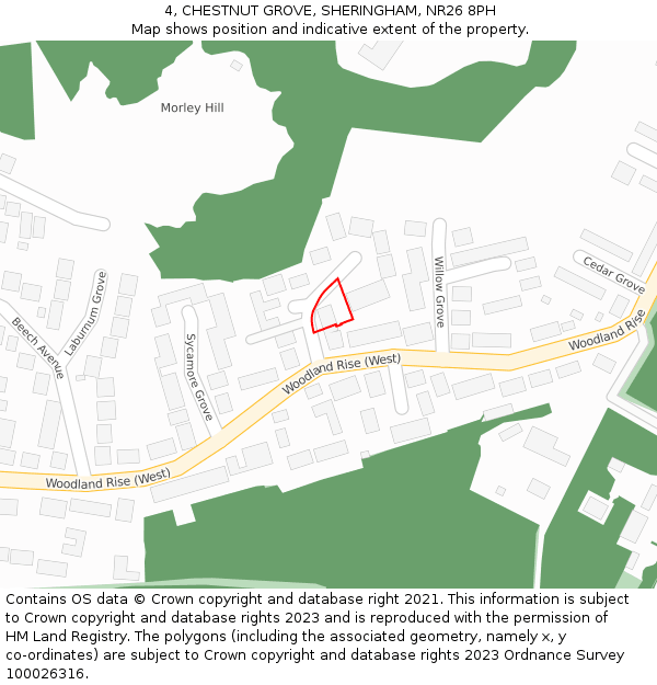 4, CHESTNUT GROVE, SHERINGHAM, NR26 8PH: Location map and indicative extent of plot