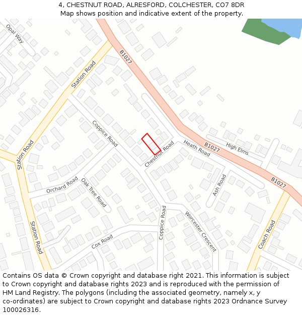 4, CHESTNUT ROAD, ALRESFORD, COLCHESTER, CO7 8DR: Location map and indicative extent of plot