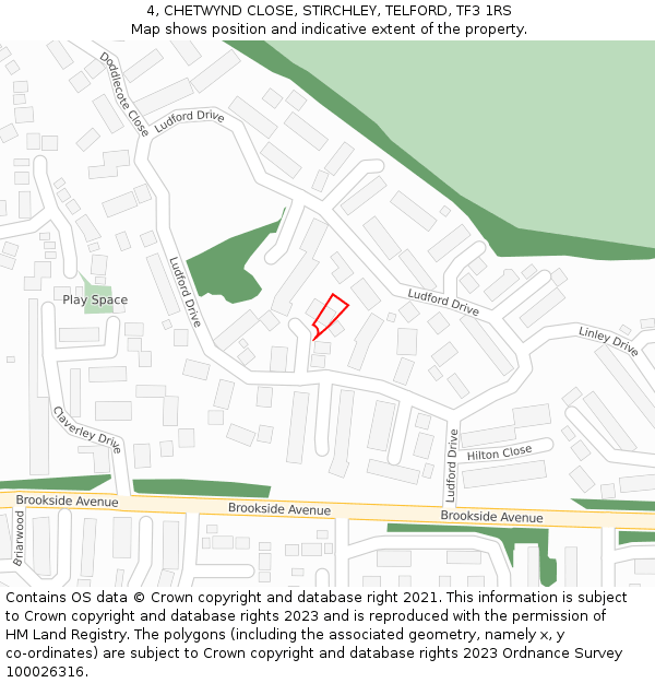 4, CHETWYND CLOSE, STIRCHLEY, TELFORD, TF3 1RS: Location map and indicative extent of plot