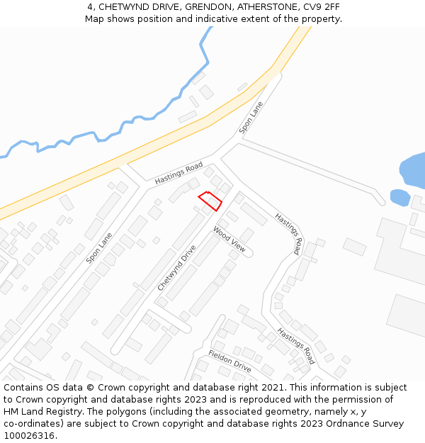 4, CHETWYND DRIVE, GRENDON, ATHERSTONE, CV9 2FF: Location map and indicative extent of plot