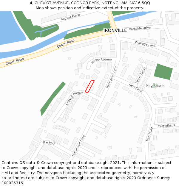 4, CHEVIOT AVENUE, CODNOR PARK, NOTTINGHAM, NG16 5QQ: Location map and indicative extent of plot