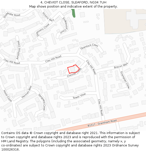 4, CHEVIOT CLOSE, SLEAFORD, NG34 7UH: Location map and indicative extent of plot