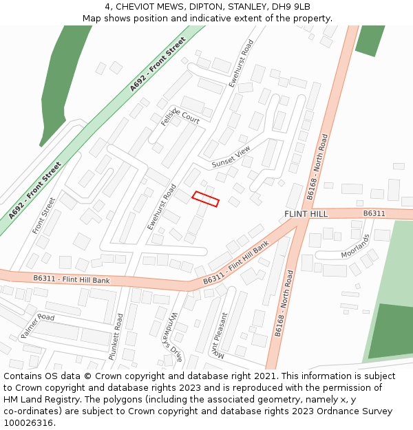 4, CHEVIOT MEWS, DIPTON, STANLEY, DH9 9LB: Location map and indicative extent of plot