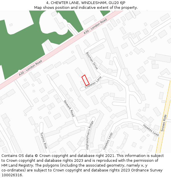 4, CHEWTER LANE, WINDLESHAM, GU20 6JP: Location map and indicative extent of plot