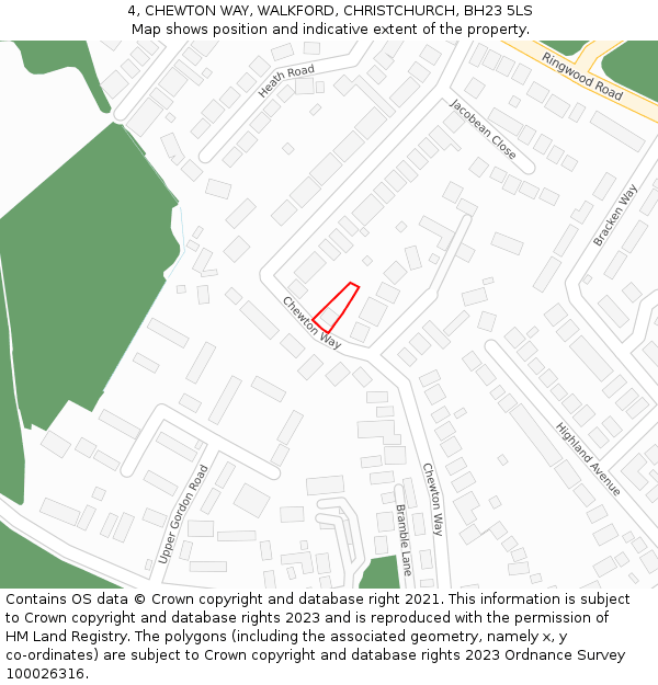 4, CHEWTON WAY, WALKFORD, CHRISTCHURCH, BH23 5LS: Location map and indicative extent of plot
