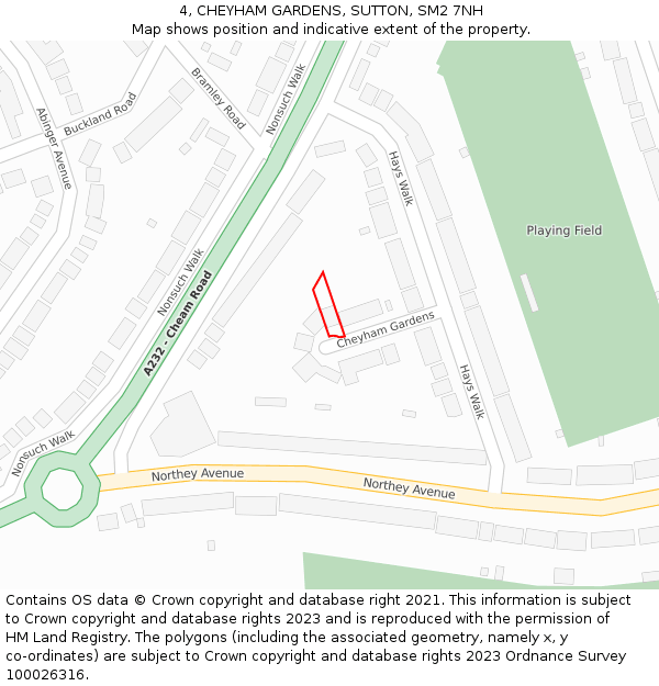 4, CHEYHAM GARDENS, SUTTON, SM2 7NH: Location map and indicative extent of plot