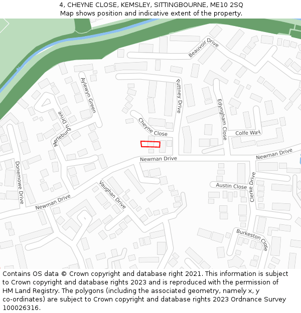 4, CHEYNE CLOSE, KEMSLEY, SITTINGBOURNE, ME10 2SQ: Location map and indicative extent of plot