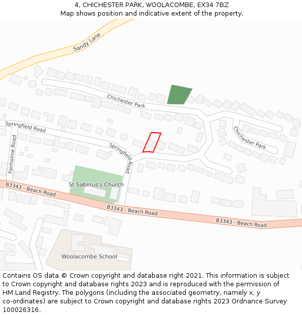 4, CHICHESTER PARK, WOOLACOMBE, EX34 7BZ: Location map and indicative extent of plot