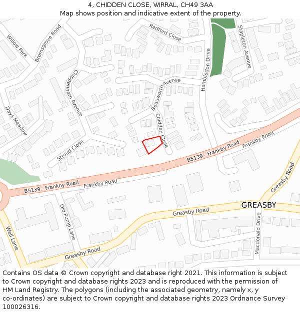 4, CHIDDEN CLOSE, WIRRAL, CH49 3AA: Location map and indicative extent of plot