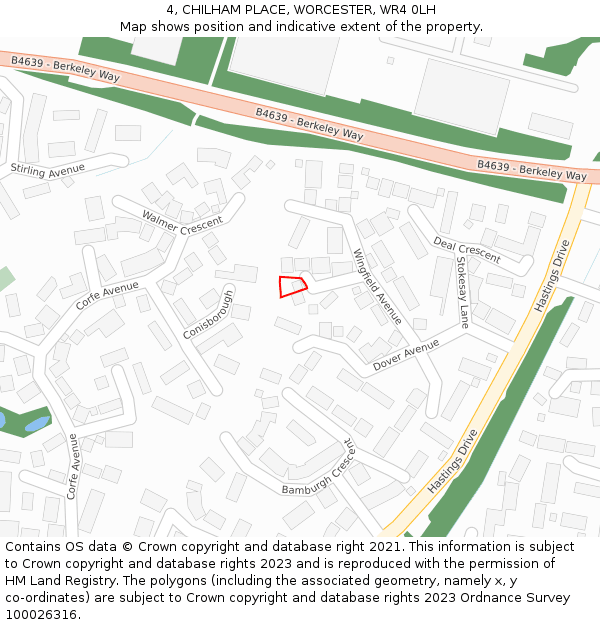 4, CHILHAM PLACE, WORCESTER, WR4 0LH: Location map and indicative extent of plot