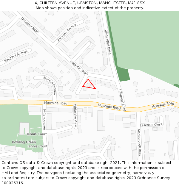 4, CHILTERN AVENUE, URMSTON, MANCHESTER, M41 8SX: Location map and indicative extent of plot