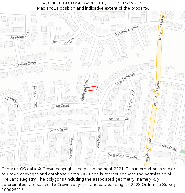 4, CHILTERN CLOSE, GARFORTH, LEEDS, LS25 2HS: Location map and indicative extent of plot