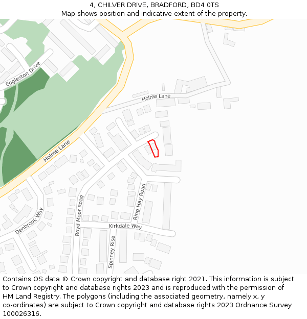 4, CHILVER DRIVE, BRADFORD, BD4 0TS: Location map and indicative extent of plot