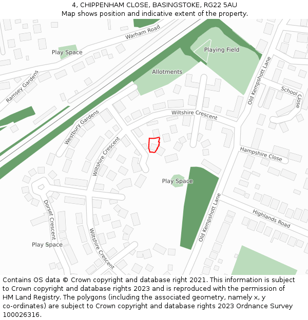 4, CHIPPENHAM CLOSE, BASINGSTOKE, RG22 5AU: Location map and indicative extent of plot