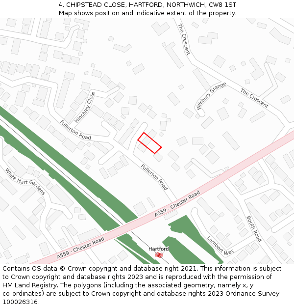 4, CHIPSTEAD CLOSE, HARTFORD, NORTHWICH, CW8 1ST: Location map and indicative extent of plot