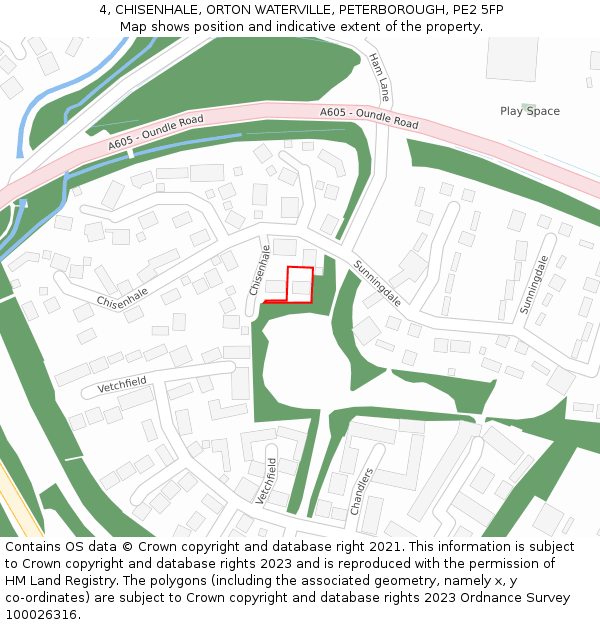 4, CHISENHALE, ORTON WATERVILLE, PETERBOROUGH, PE2 5FP: Location map and indicative extent of plot