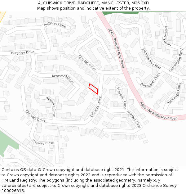 4, CHISWICK DRIVE, RADCLIFFE, MANCHESTER, M26 3XB: Location map and indicative extent of plot