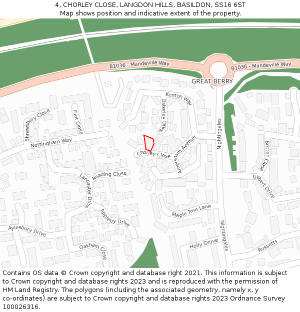 4, CHORLEY CLOSE, LANGDON HILLS, BASILDON, SS16 6ST: Location map and indicative extent of plot