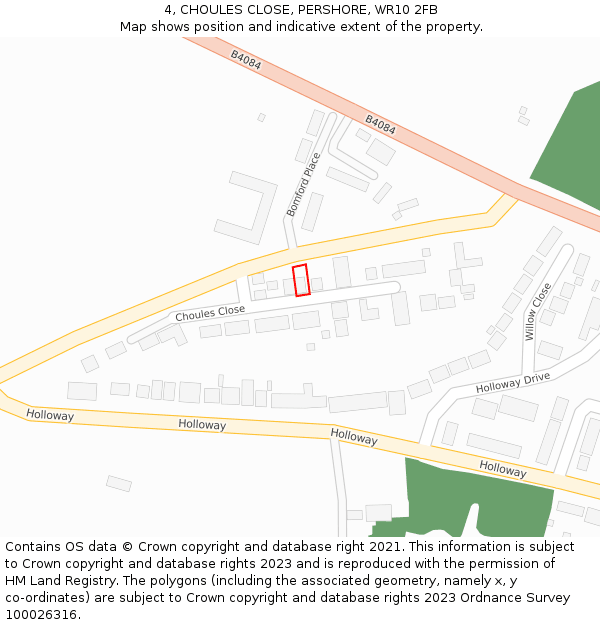 4, CHOULES CLOSE, PERSHORE, WR10 2FB: Location map and indicative extent of plot