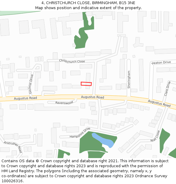 4, CHRISTCHURCH CLOSE, BIRMINGHAM, B15 3NE: Location map and indicative extent of plot